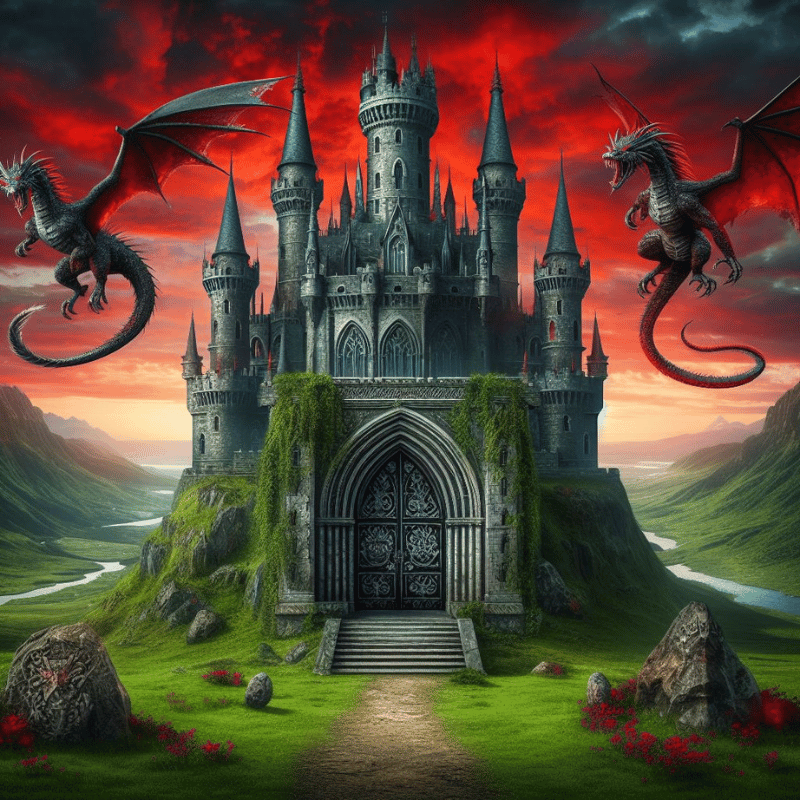Castelo rodeado de dragoes